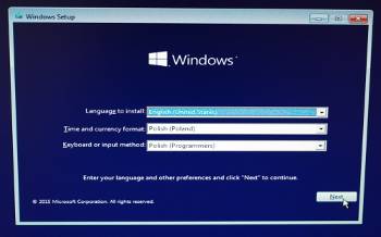 Okno instalacji systemu operacyjnego